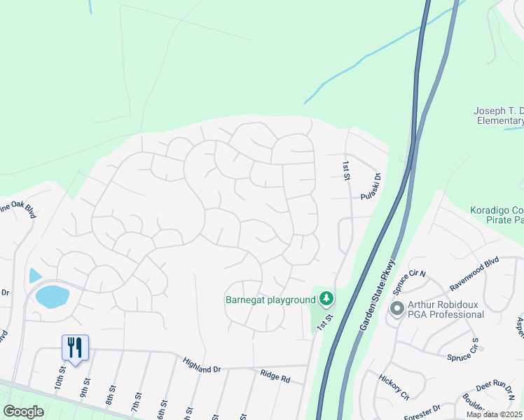 map of restaurants, bars, coffee shops, grocery stores, and more near 19 5 Bridges Court in Barnegat Township