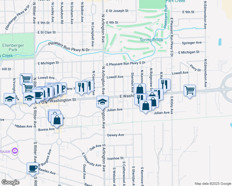 map of restaurants, bars, coffee shops, grocery stores, and more near in Indianapolis