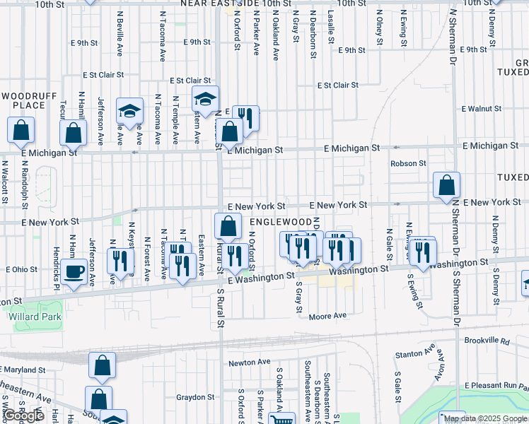 map of restaurants, bars, coffee shops, grocery stores, and more near in Indianapolis