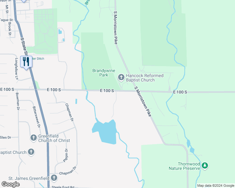 map of restaurants, bars, coffee shops, grocery stores, and more near 875 East Davis Road in Greenfield