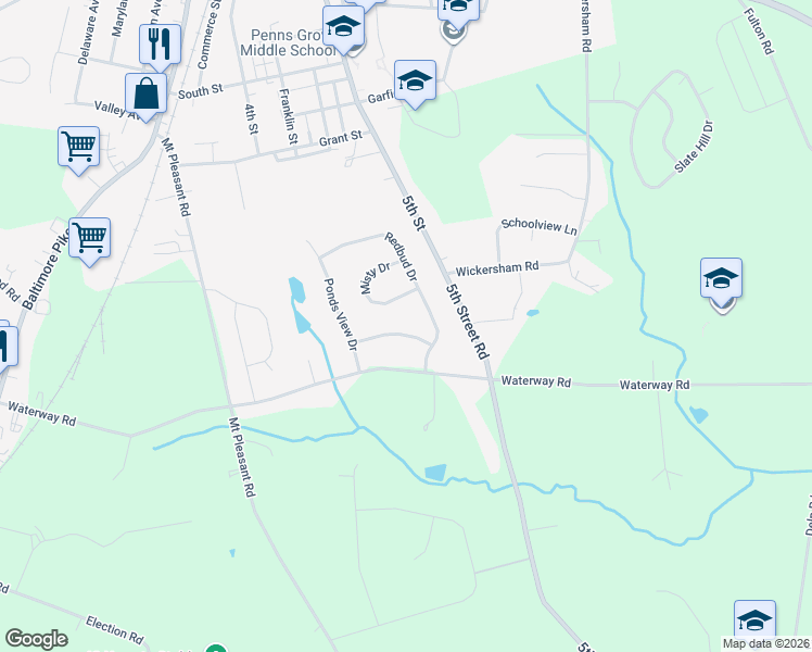 map of restaurants, bars, coffee shops, grocery stores, and more near 216 White Oak Drive in Oxford