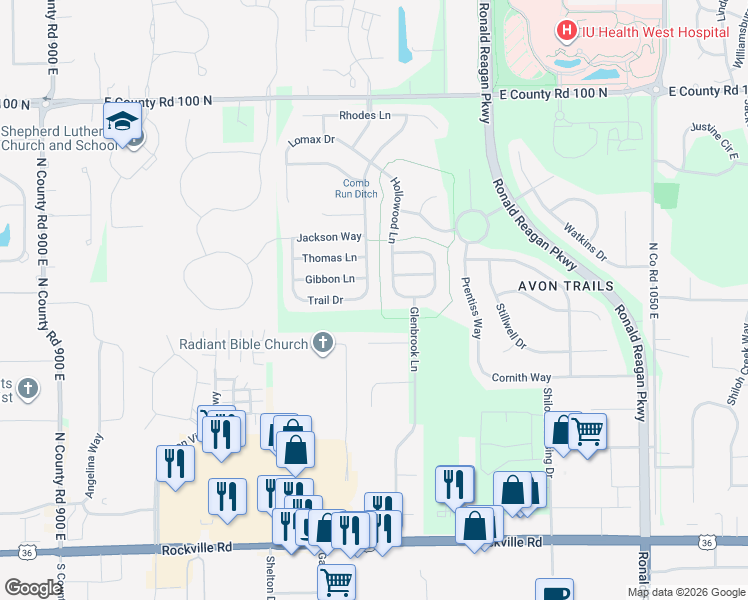 map of restaurants, bars, coffee shops, grocery stores, and more near 9803 Trail Drive in Avon