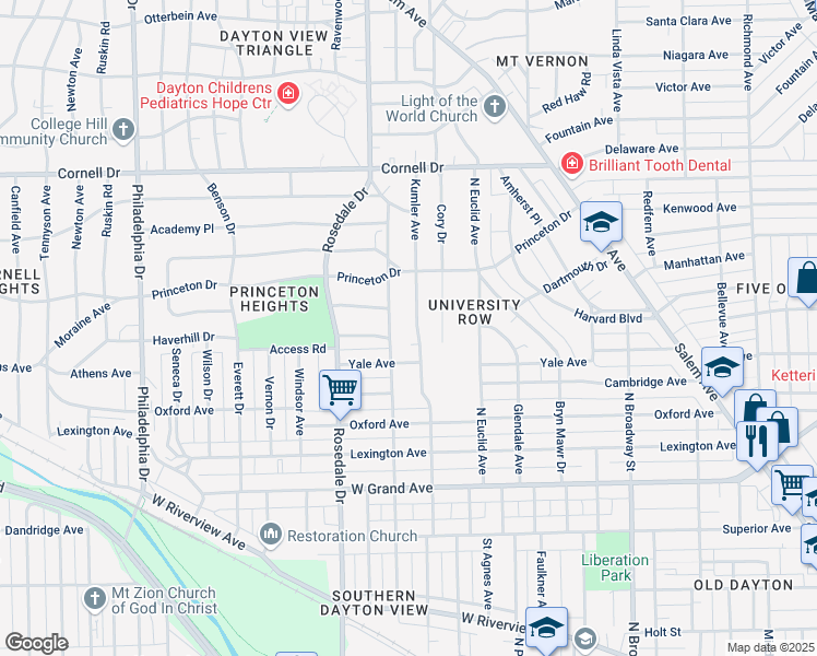 map of restaurants, bars, coffee shops, grocery stores, and more near 1335 Kumler Avenue in Dayton