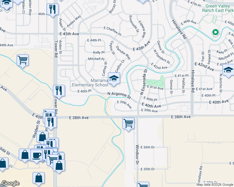 map of restaurants, bars, coffee shops, grocery stores, and more near North Argonne Street in Aurora