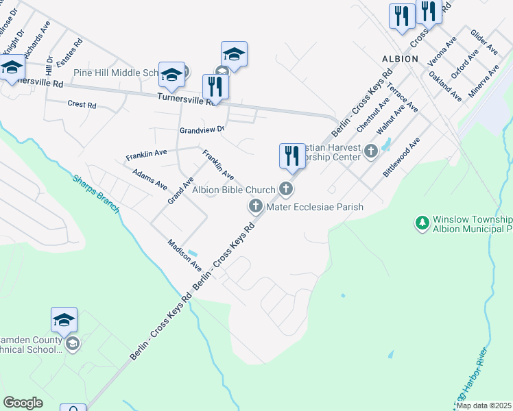 map of restaurants, bars, coffee shops, grocery stores, and more near 261 Berlin - Cross Keys Road in Berlin