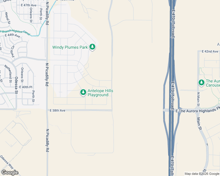 map of restaurants, bars, coffee shops, grocery stores, and more near 3798 Picadilly Road in Aurora