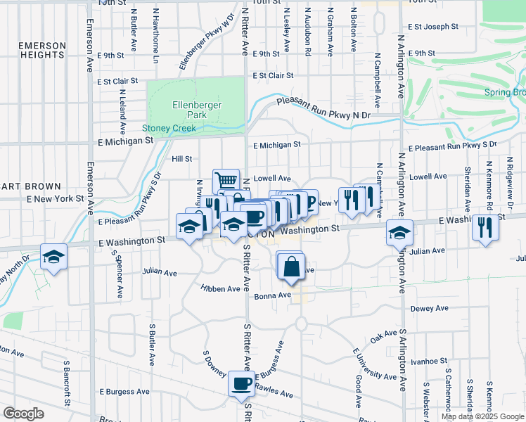 map of restaurants, bars, coffee shops, grocery stores, and more near in Indianapolis