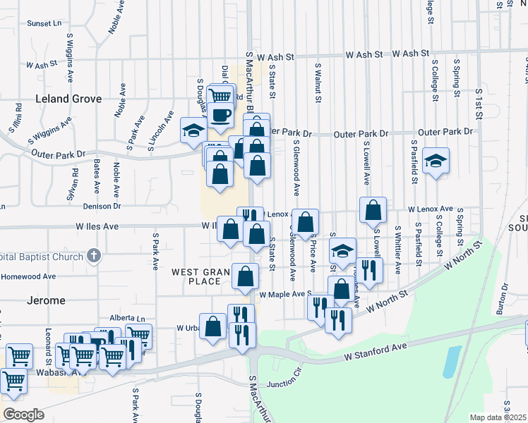 map of restaurants, bars, coffee shops, grocery stores, and more near 2601-2699 S State St in Springfield