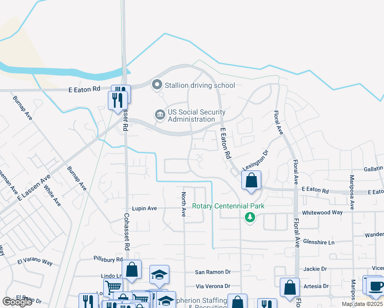 map of restaurants, bars, coffee shops, grocery stores, and more near 2812 Ceres Avenue in Chico