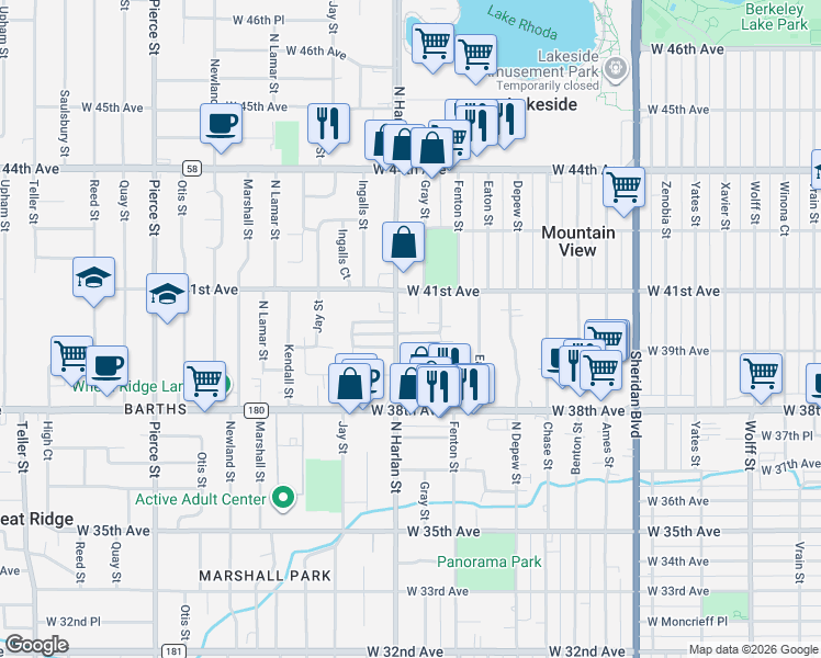 map of restaurants, bars, coffee shops, grocery stores, and more near 5910 West 41st Avenue in Wheat Ridge