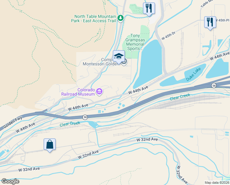 map of restaurants, bars, coffee shops, grocery stores, and more near 16795 West 44th Avenue in Golden