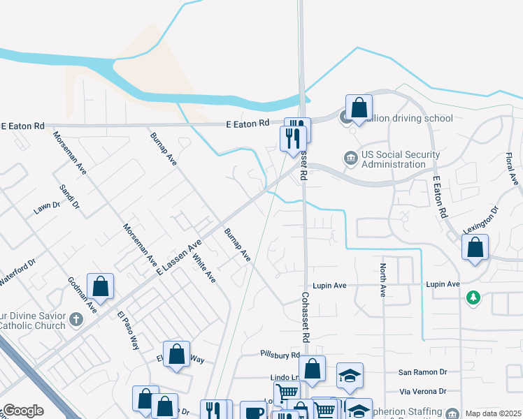 map of restaurants, bars, coffee shops, grocery stores, and more near 1166 East Lassen Avenue in Chico
