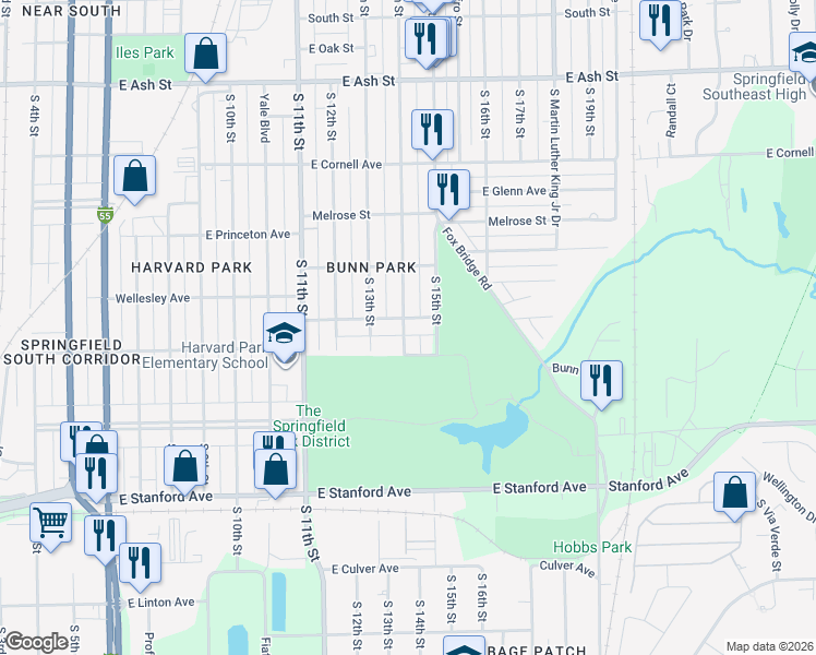 map of restaurants, bars, coffee shops, grocery stores, and more near 2508 South 14th Street in Springfield