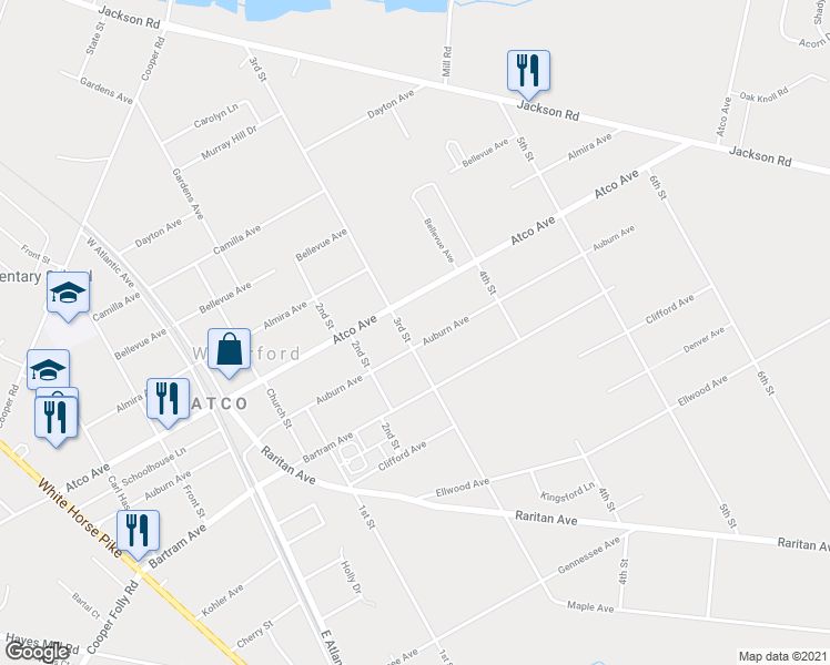 map of restaurants, bars, coffee shops, grocery stores, and more near 538 3rd Street in Atco