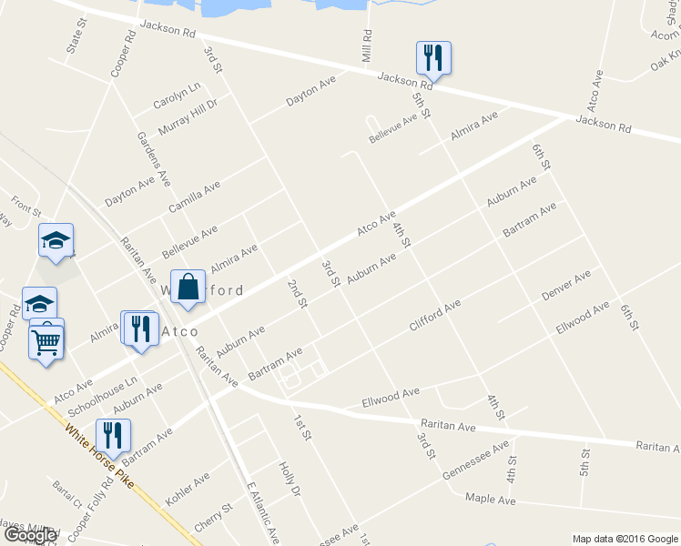 map of restaurants, bars, coffee shops, grocery stores, and more near 538 3rd Street in Atco