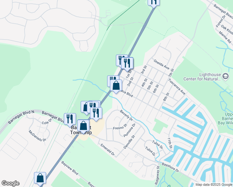 map of restaurants, bars, coffee shops, grocery stores, and more near 115 Seneca Boulevard in Ocean Township