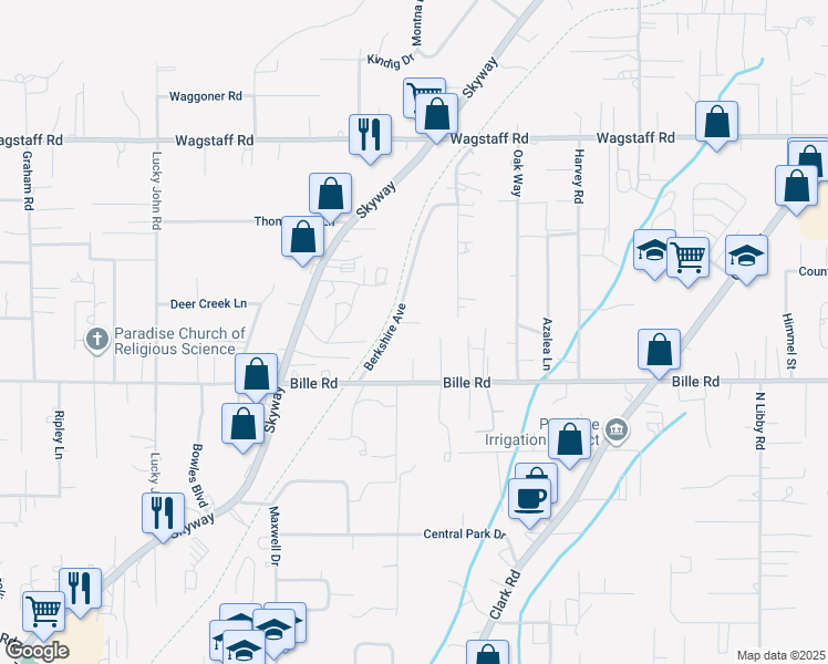 map of restaurants, bars, coffee shops, grocery stores, and more near 1096 Hillside Drive in Paradise