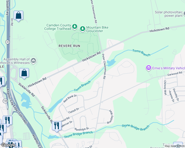 map of restaurants, bars, coffee shops, grocery stores, and more near 19 Morningstar Court in Sicklerville