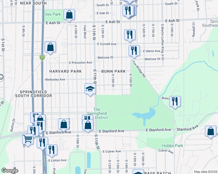 map of restaurants, bars, coffee shops, grocery stores, and more near 2445 South 13th Street in Springfield