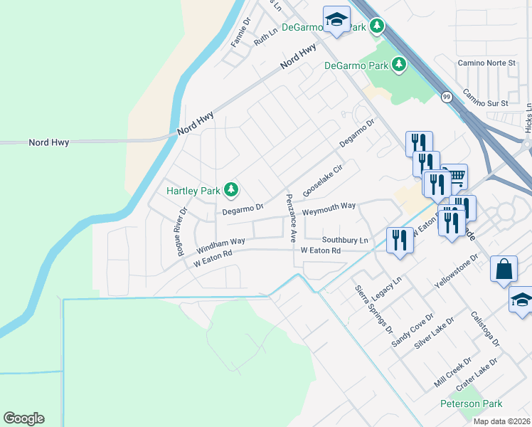 map of restaurants, bars, coffee shops, grocery stores, and more near 426 Weymouth Way in Chico