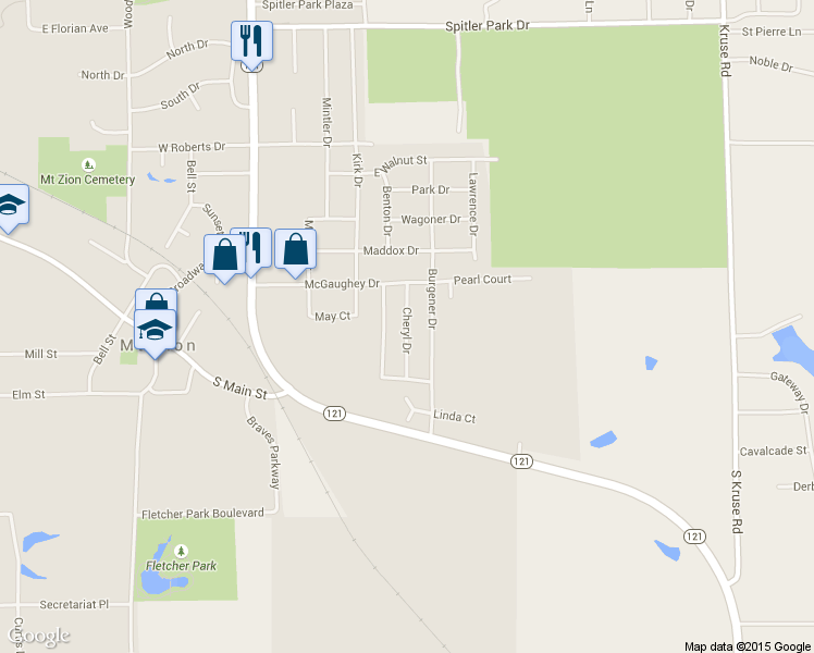 map of restaurants, bars, coffee shops, grocery stores, and more near 333 Cheryl Drive in Mount Zion