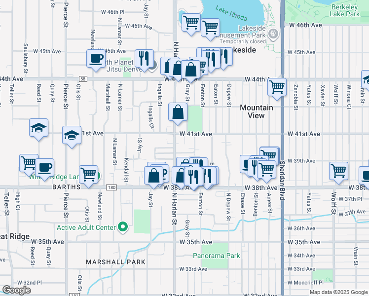 map of restaurants, bars, coffee shops, grocery stores, and more near 5910 West 41st Avenue in Wheat Ridge