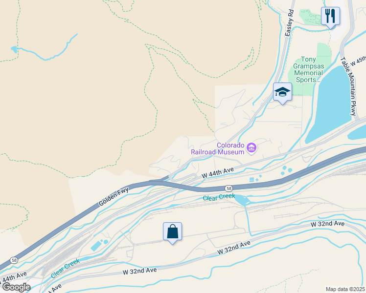map of restaurants, bars, coffee shops, grocery stores, and more near 3975 Easley Road in Golden