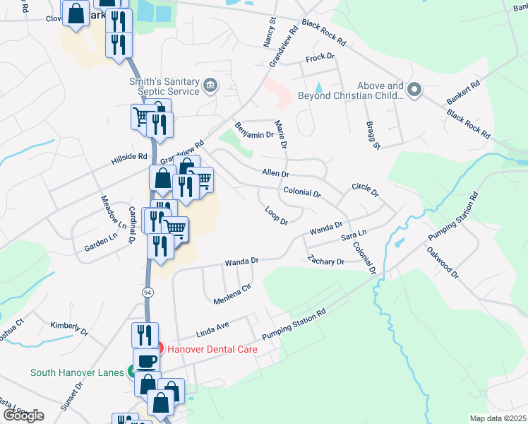 map of restaurants, bars, coffee shops, grocery stores, and more near 9 Loop Drive in Hanover