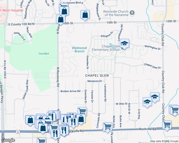 map of restaurants, bars, coffee shops, grocery stores, and more near 504 Greenlee Drive in Indianapolis