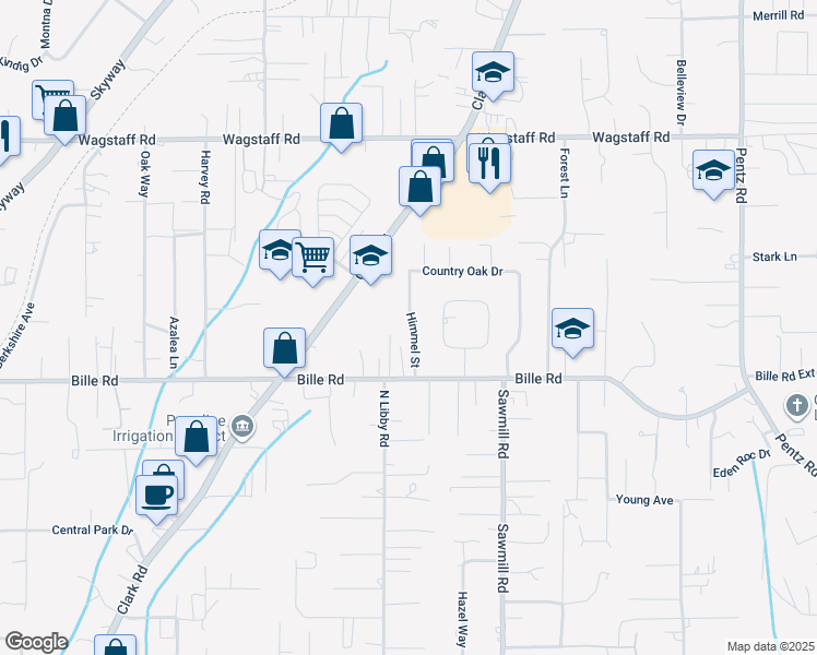 map of restaurants, bars, coffee shops, grocery stores, and more near 6227 Himmel Street in Paradise