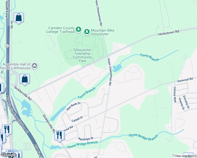 map of restaurants, bars, coffee shops, grocery stores, and more near 18 Morningstar Court in Sicklerville