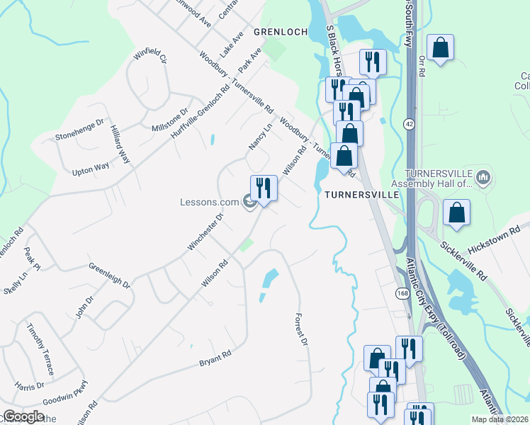 map of restaurants, bars, coffee shops, grocery stores, and more near 325 Wilson Road in Washington Township