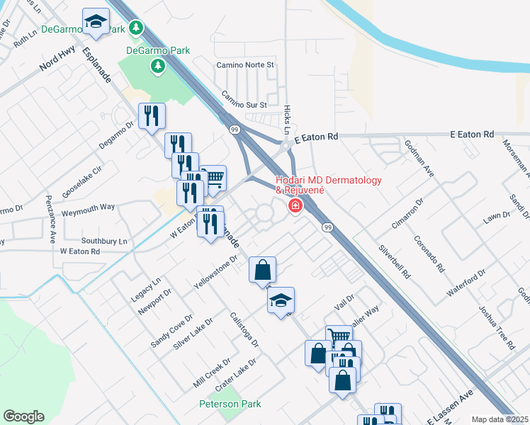 map of restaurants, bars, coffee shops, grocery stores, and more near 55 Independence Circle in Chico
