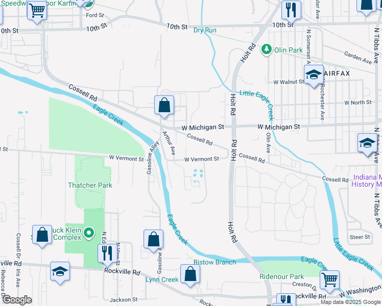 map of restaurants, bars, coffee shops, grocery stores, and more near 417 North Rybolt Avenue in Indianapolis