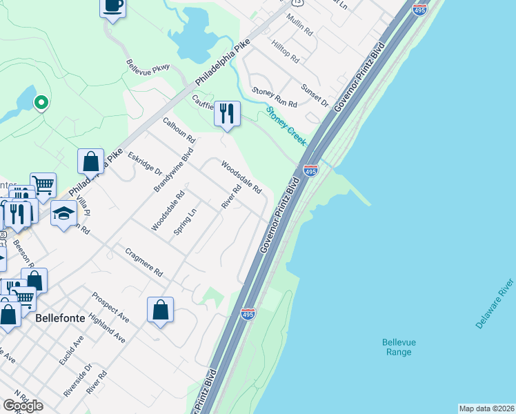map of restaurants, bars, coffee shops, grocery stores, and more near 812 Woodsdale Road in Wilmington