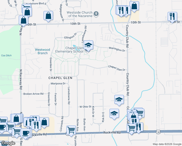map of restaurants, bars, coffee shops, grocery stores, and more near 432 Roswell Court in Indianapolis