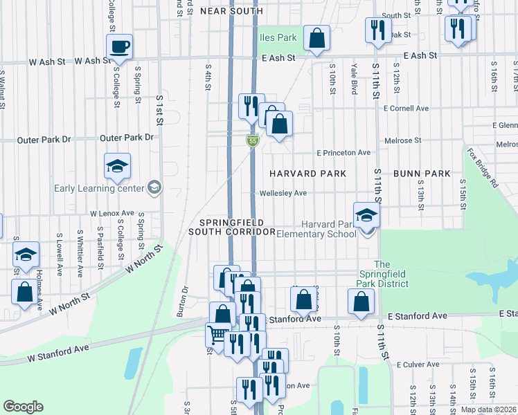 map of restaurants, bars, coffee shops, grocery stores, and more near 2401 South 7th Street in Springfield