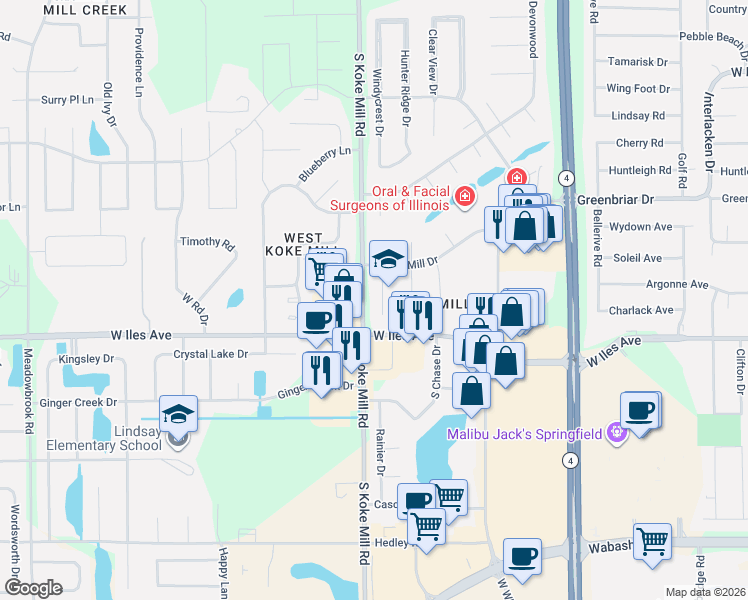 map of restaurants, bars, coffee shops, grocery stores, and more near 2301-2499 Heather Mill Ct in Springfield