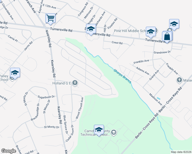 map of restaurants, bars, coffee shops, grocery stores, and more near Skyline Drive in Sicklerville