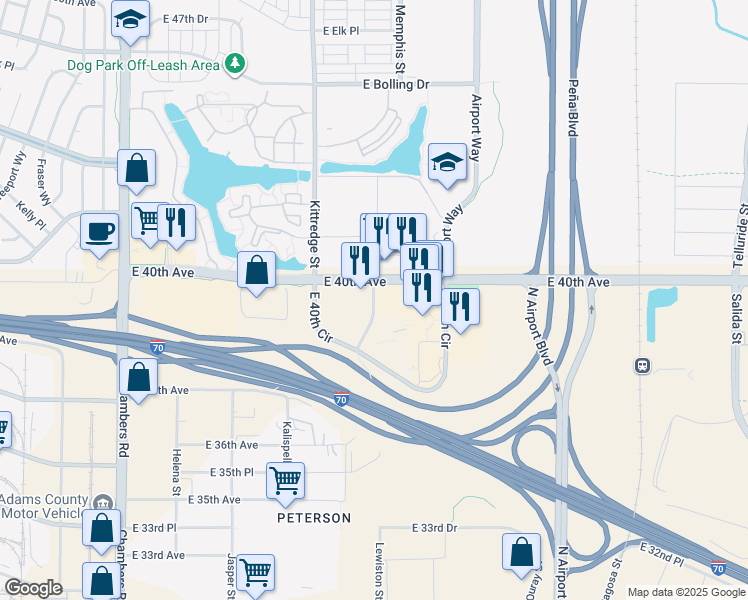 map of restaurants, bars, coffee shops, grocery stores, and more near 3950 North Lewiston Street in Aurora