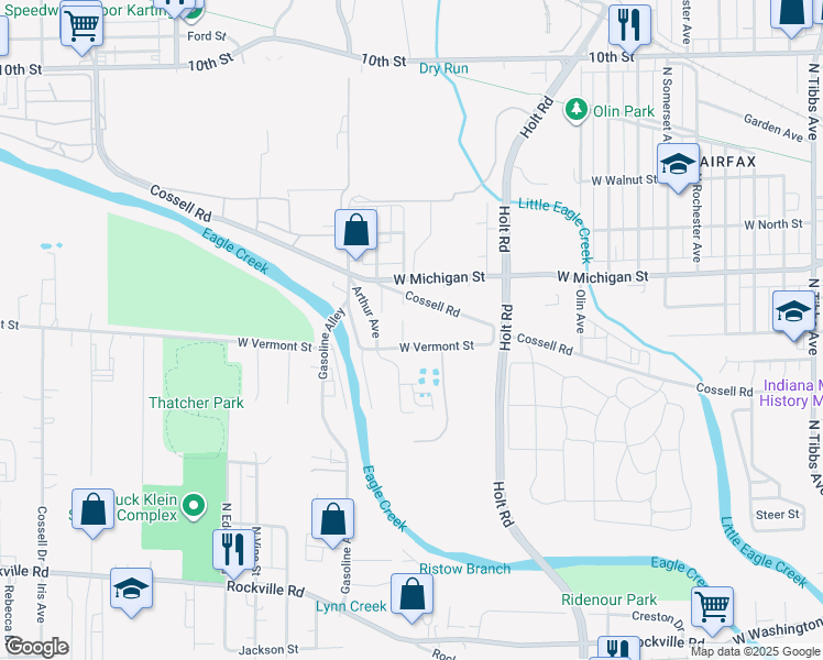map of restaurants, bars, coffee shops, grocery stores, and more near 417 North Rybolt Avenue in Indianapolis