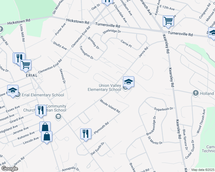 map of restaurants, bars, coffee shops, grocery stores, and more near 66 Circle Drive in Camden County