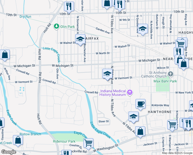 map of restaurants, bars, coffee shops, grocery stores, and more near 408 North Berwick Avenue in Indianapolis