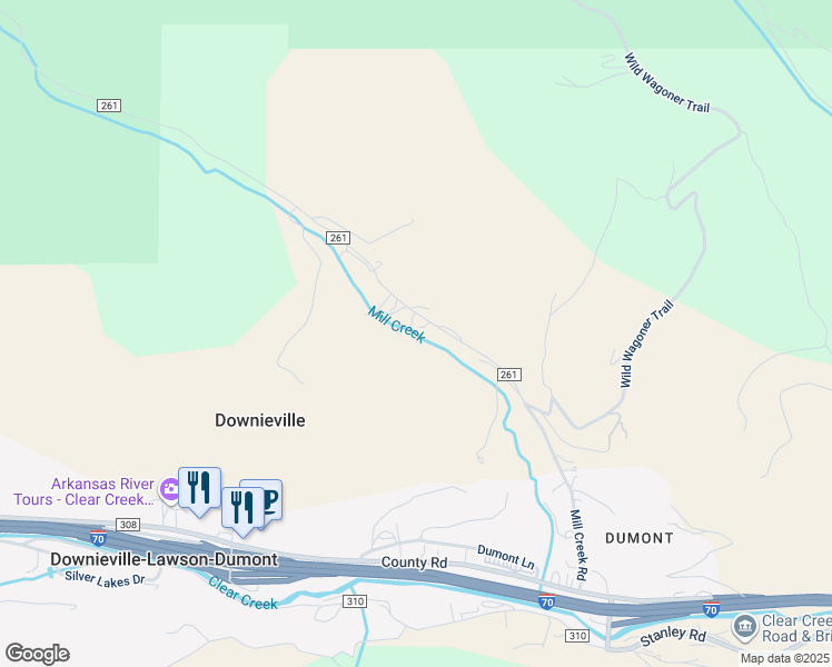 map of restaurants, bars, coffee shops, grocery stores, and more near 695 Mill Creek Road in Clear Creek County