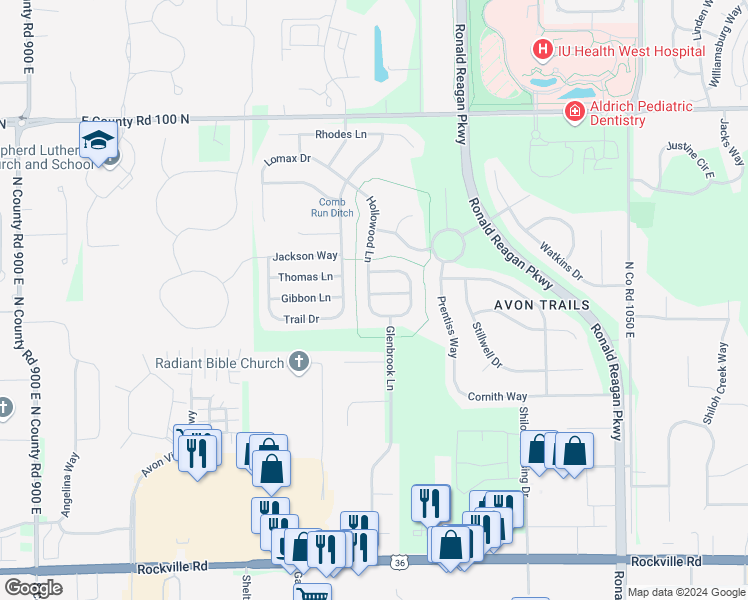 map of restaurants, bars, coffee shops, grocery stores, and more near 591 Hollowood Lane in Avon