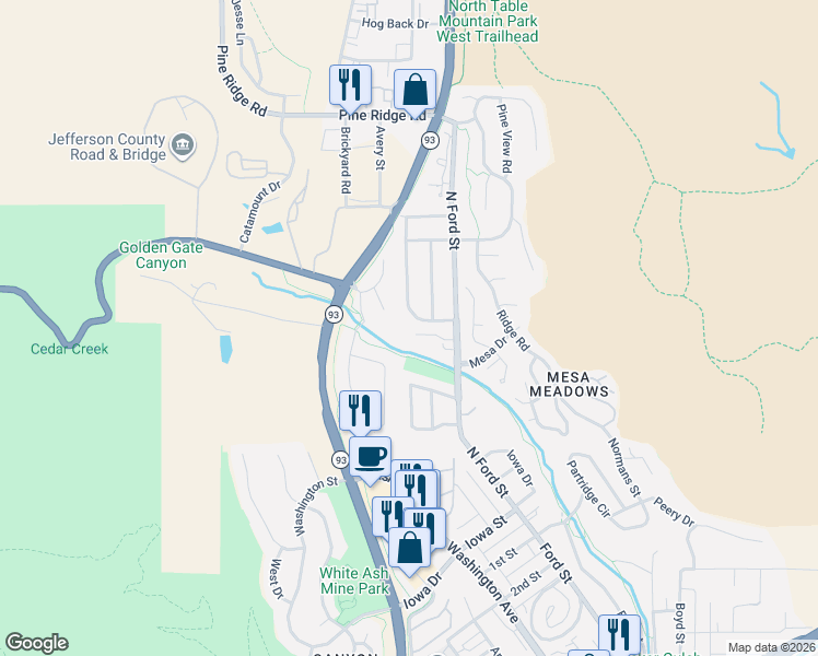 map of restaurants, bars, coffee shops, grocery stores, and more near 629 Idaho Street in Golden