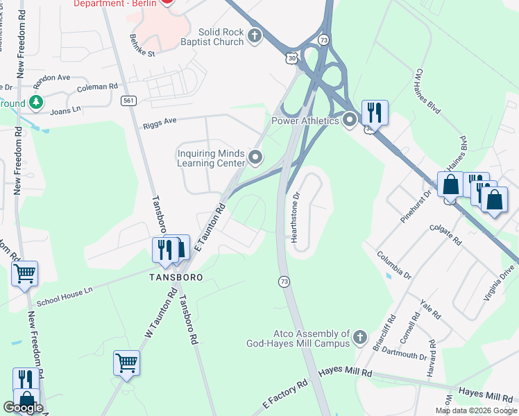 map of restaurants, bars, coffee shops, grocery stores, and more near 45 East Taunton Road in Camden