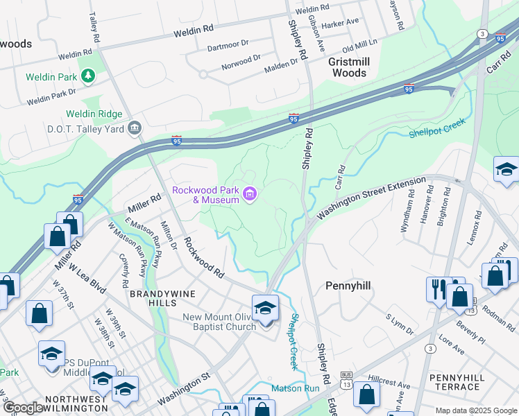 map of restaurants, bars, coffee shops, grocery stores, and more near 610 Shipley Road in Wilmington