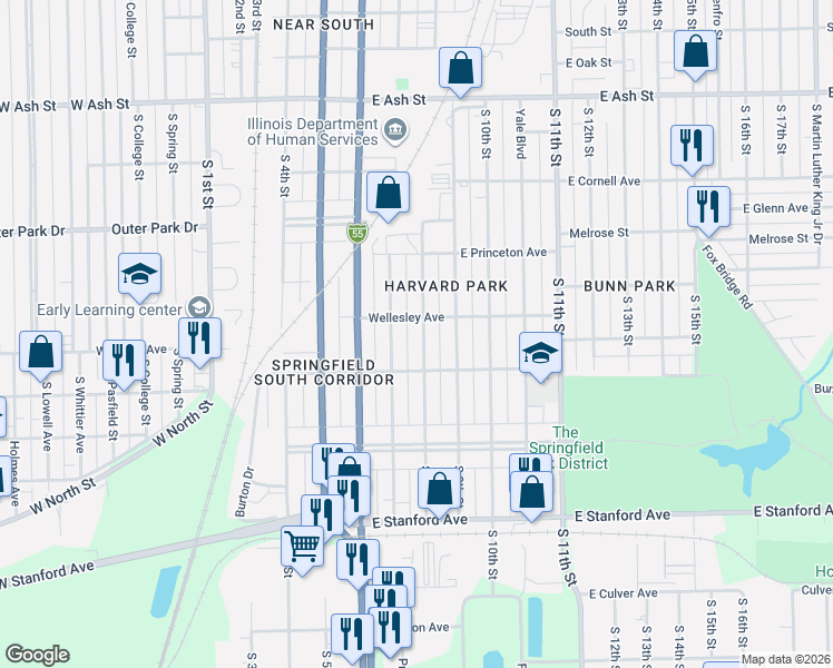 map of restaurants, bars, coffee shops, grocery stores, and more near 2400-2420 South 8th Street in Springfield