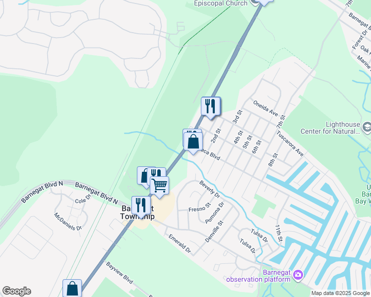map of restaurants, bars, coffee shops, grocery stores, and more near 290 North Main Street in Ocean Township